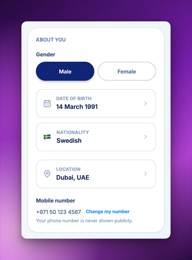 About you section of Your profile