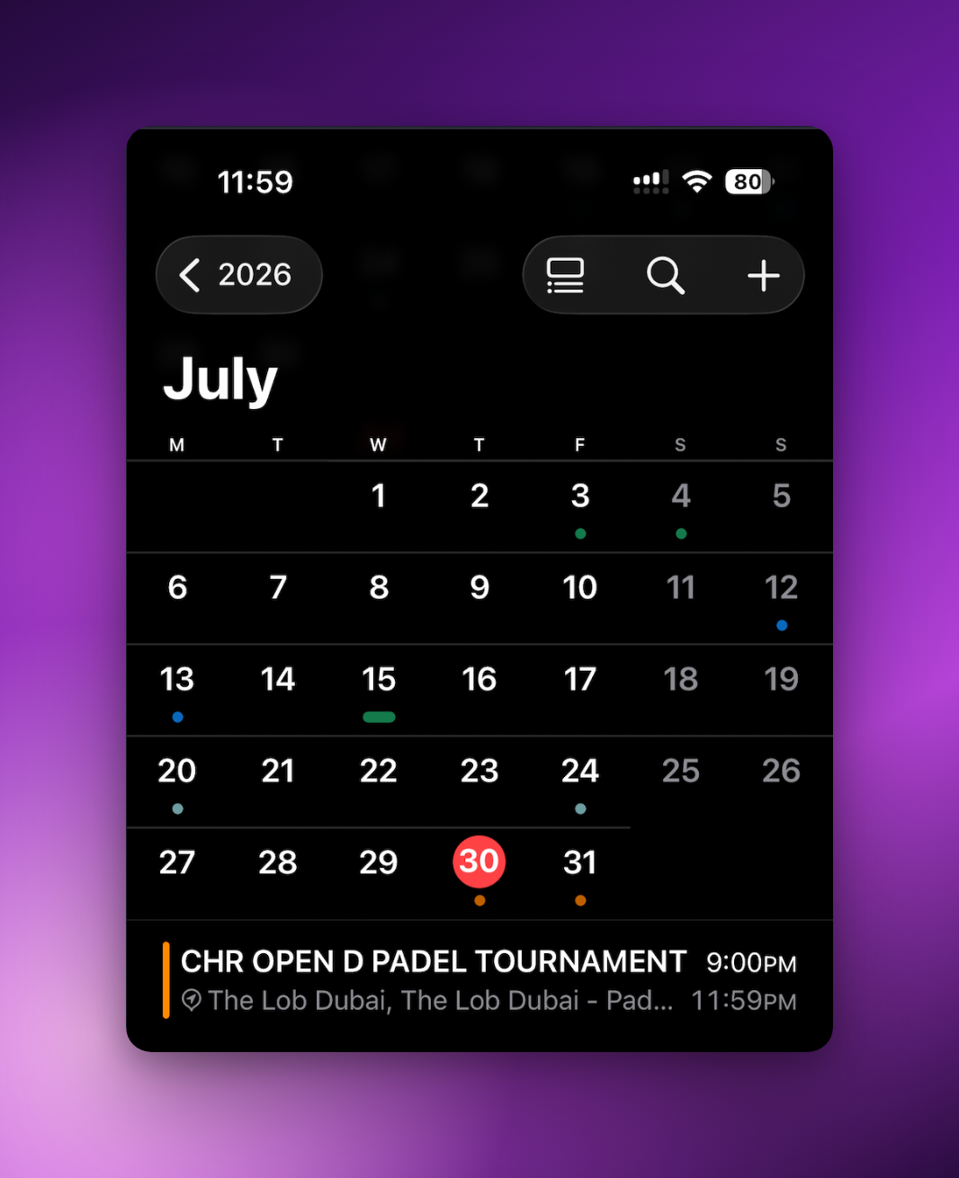 WeCourts tournaments in your own calendar